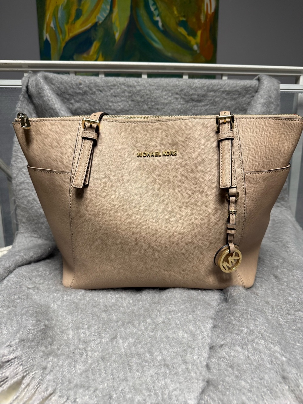 Michael Kors Nude Saffiano Leather Tote with Gold Hardware